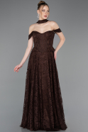 Robe de Soirée Longue Dantelle Brun ABU5942