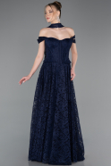 Robe de Soirée Longue Dantelle Bleu Marine ABU5942