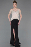 Robe de Soirée Longue Mousseline Noir-Beige ABU5753