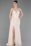 Robe Queue de Poisson Longue Dantelle Beige ABU5975