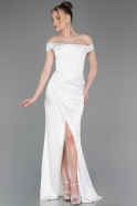 Robe de Soirée Longue Satin Blanc ABU5976