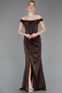 Robe de Soirée Longue Satin Brun ABU5976