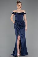 Robe de Soirée Longue Satin Bleu Marine ABU5976