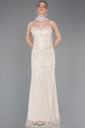 Robe de Soirée Longue Perlé Beige ABU5983