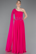 Robe de Soirée Longue Mousseline Fushia ABU5984