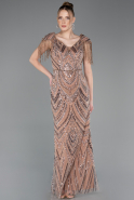 Robe de Soirée Longue Perlé Cuivre ABU5959