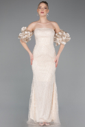 Robe De Soirée Perlé Longue Beige ABU4616