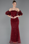 Robe De Soirée Perlé Longue Rouge Bordeaux ABU4616