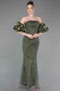 Robe De Soirée Perlé Longue Kaki ABU4616