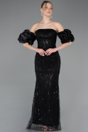 Robe De Soirée Perlé Longue Noir ABU4616
