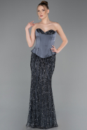 Robe de Soirée Longue Squameuse Anthracite ABU5978