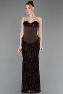 Robe de Soirée Longue Squameuse Brun ABU5978