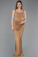 Robe de Soirée Longue Satin Bronze ABU5990
