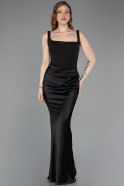 Robe de Soirée Longue Satin Noir ABU5990