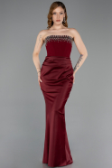 Robe Queue De Poisson Satin Longue Rouge Bordeaux ABU5820