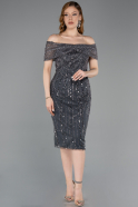 Robe De Soirée Midi Perlé Anthracite ABK2592