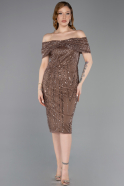 Robe De Soirée Midi Perlé Cuivre ABK2592