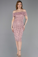 Robe De Soirée Midi Perlé Poudre ABK2592