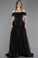 Robe de Soirée Longue Satin Noir ABU5995