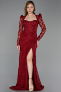 Robe De Soirée Dantelle Longue Rouge Bordeaux ABU5604