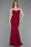 Robe De Soirée Dantelle Longue Rouge Bordeaux ABU5734
