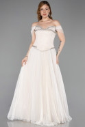 Robe de Soirée Longue Dantelle Beige ABU5996