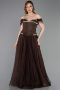 Robe de Soirée Longue Dantelle Brun ABU5996