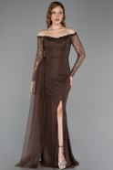 Robe de Soirée Longue Dantelle Brun ABU5999