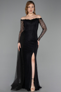 Robe de Soirée Longue Dantelle Noir ABU5999