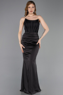 Robe de Soirée Longue Satin Noir ABU6000