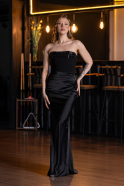 Robe Queue De Poisson Satin Longue Noir ABU5820