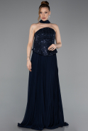 Robe de Soirée Longue Mousseline Bleu Marine ABU6011