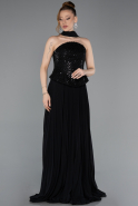 Robe de Soirée Longue Mousseline Noir ABU6011