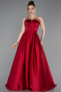 Robe De Soirée Satin Longue Rouge Bordeaux ABU5105