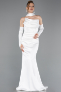 Robe de Soirée Longue Satin Blanc ABU5944