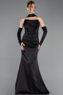 Robe de Soirée Longue Satin Noir ABU5944
