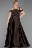 Robe De Fiançailles Grande Taille Satin Longue Brun ABU4207