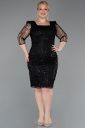 Robe De Invitation Grande Taille Midi Perlé Noir ABK2580