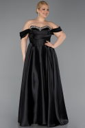 Robe De Soirée Grande Taille Longue Satin Noir ABU5726