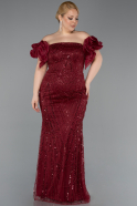 Robe Grande Taille Longue Perlé Rouge Bordeaux ABU5948