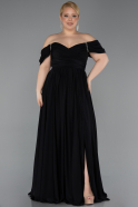 Robe de Soirée Grande Taille Longue Mousseline Noir ABU3738