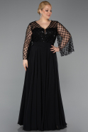 Robe De Soirée Grande Taille Mousseline Longue Noir ABU5875