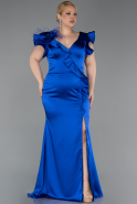 Robe De Soirée Grande Taille Satin Longue Bleu Saxe ABU5877