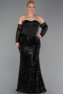 Robe De Soirée Grande Taille Longue Squameuse Noir ABU5928