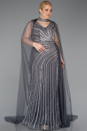 Robe de Soirée Grande Taille Longue Pierreux Anthracite ABU6024