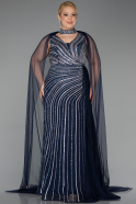 Robe de Soirée Grande Taille Longue Pierreux Bleu Marine ABU6024