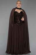Robe De Soirée Grande Taille Longue Mousseline Brun ABU5940