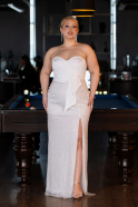Robe de Soirée Grande Taille Longue Perlé Blanc ABU5989