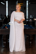 Robe de Soirée Grande Taille Longue Perlé Blanc ABU5819