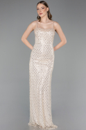 Robe de Soirée Longue Squameuse Beige ABU6039